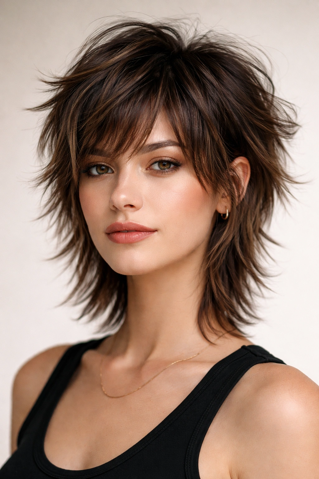 Short messy wolf cut with crown volume and layered sides
