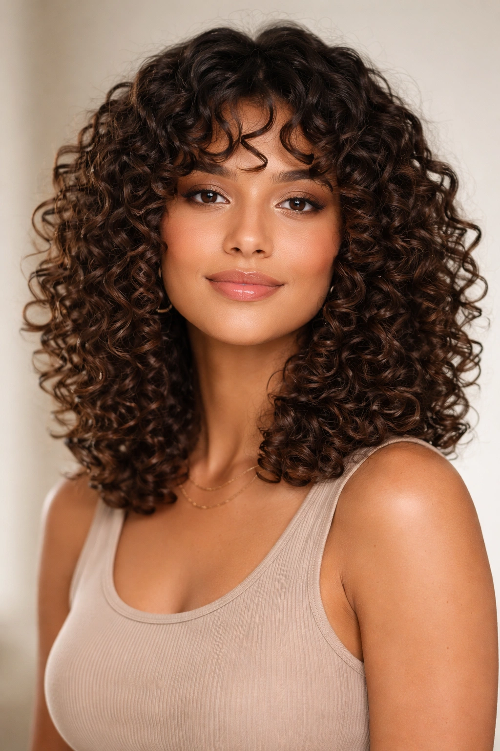 Close-up of The Shoulder-Length Curl Cut with defined shoulder-length curls