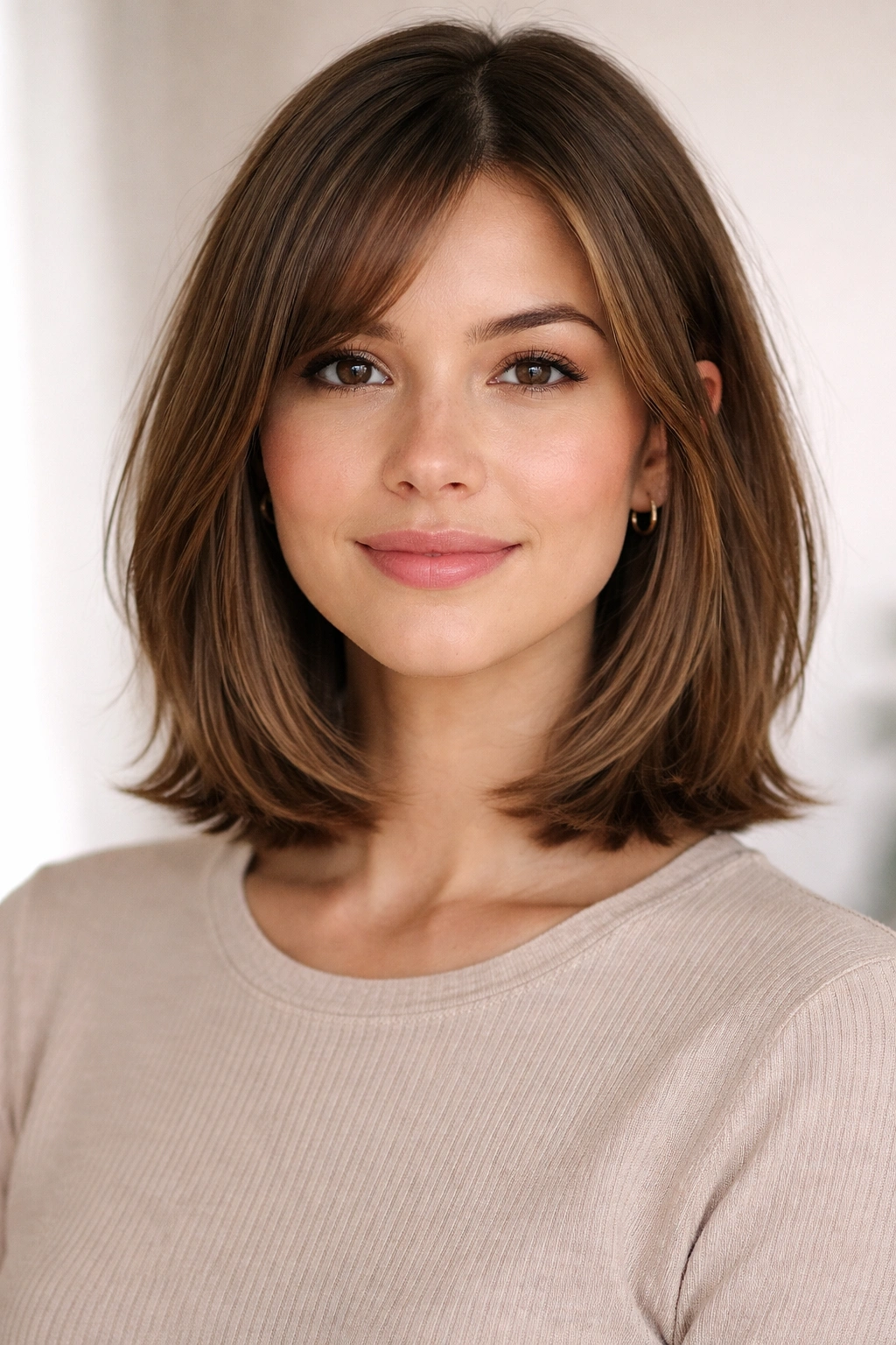 Shoulder-grazing bob with subtle layers on a person