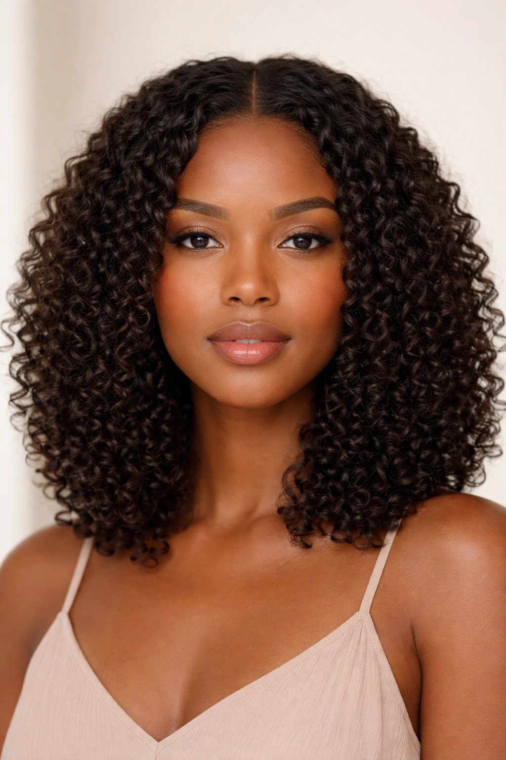 Shoulder-grazing lob with center part on coily hair.