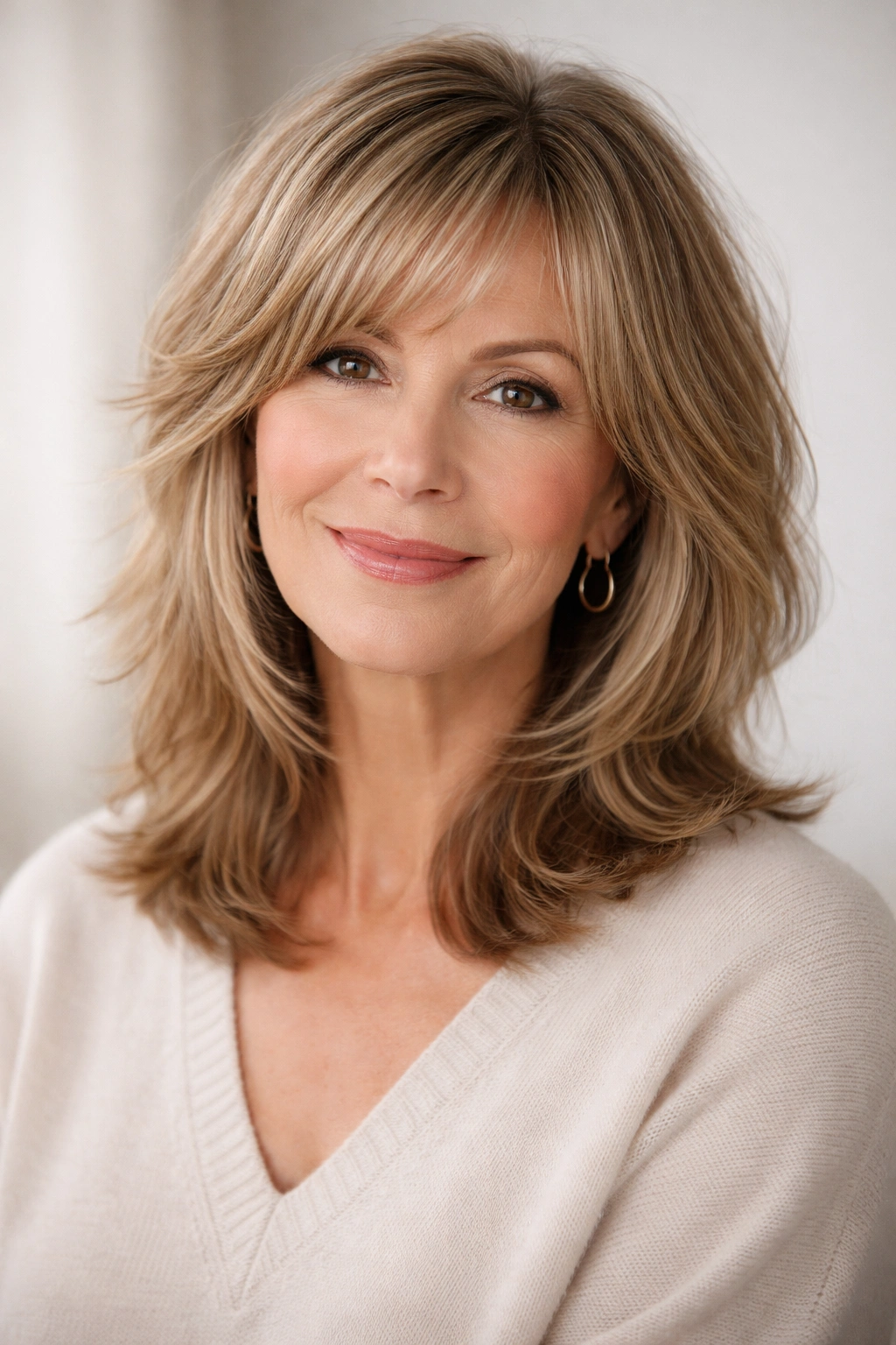 Shoulder-grazing shag with soft face framing and longer front pieces around the collarbone.