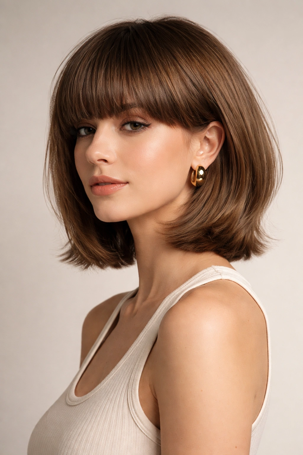 Shoulder-length bowl cut portrait showing crown volume and length