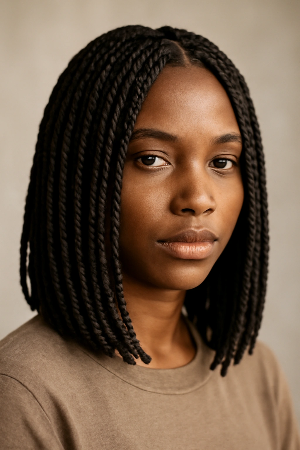 20 Box Braid Styles From Short Bobs to Waist Length 1 Close-up portrait of shoulder-length box braids framing the face