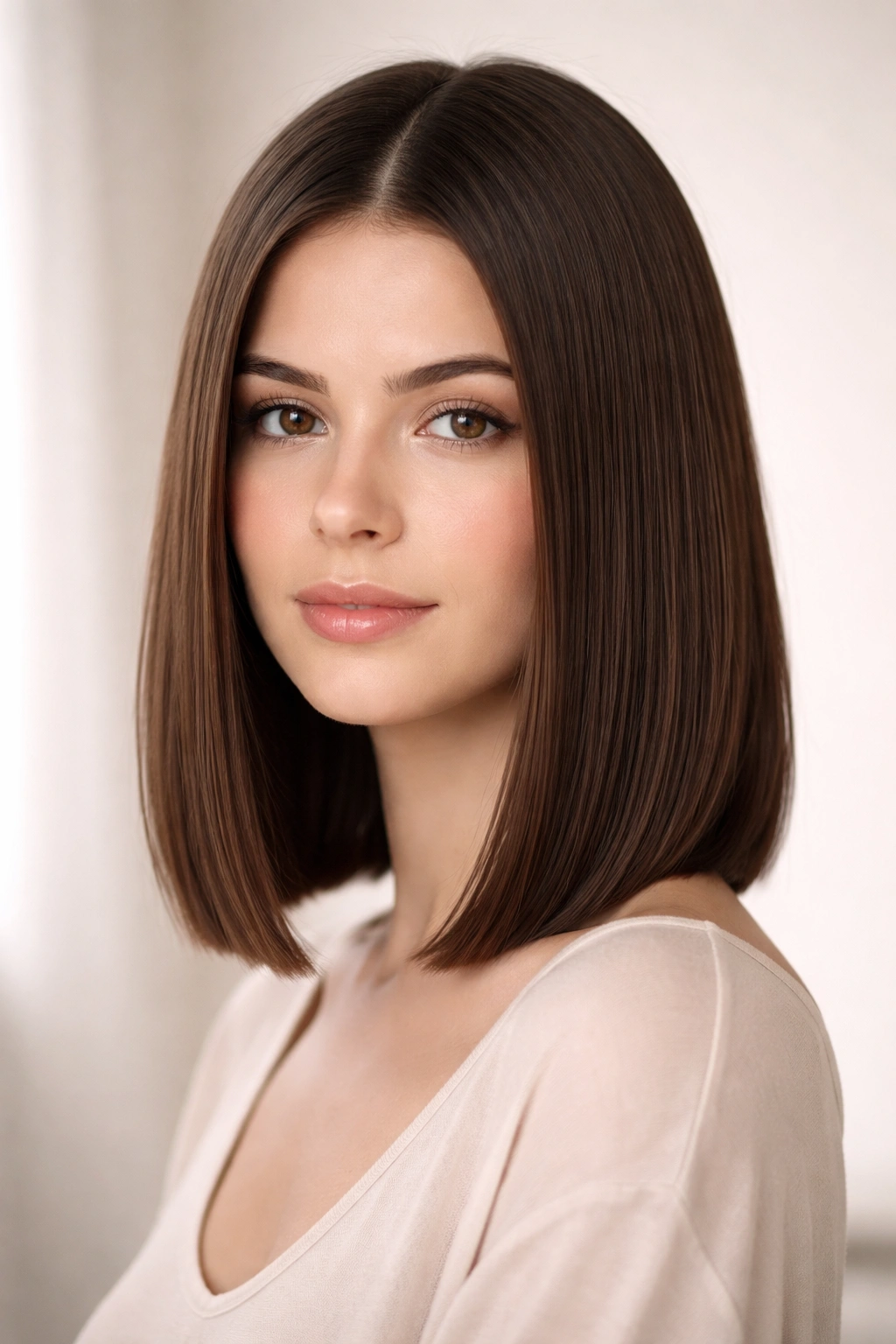 15 Easy Haircuts That Are Simple To Maintain 8 Shoulder-length blunt straight cut showcased in a clean studio portrait