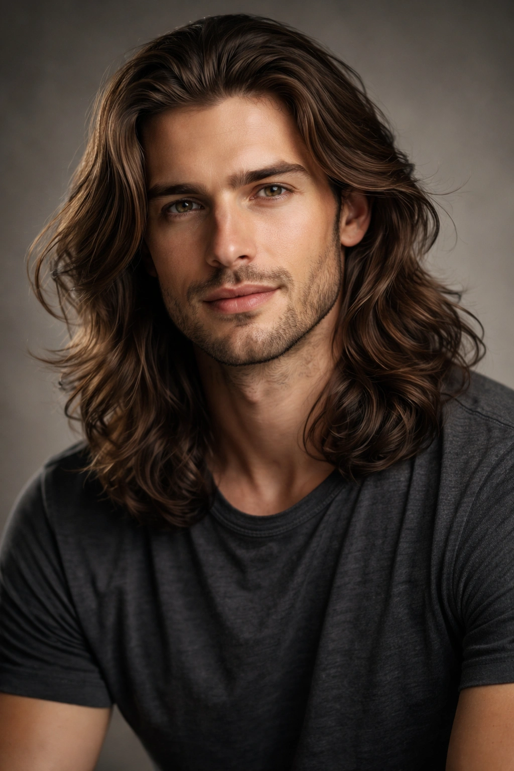 Portrait of a man with shoulder-length wavy hair