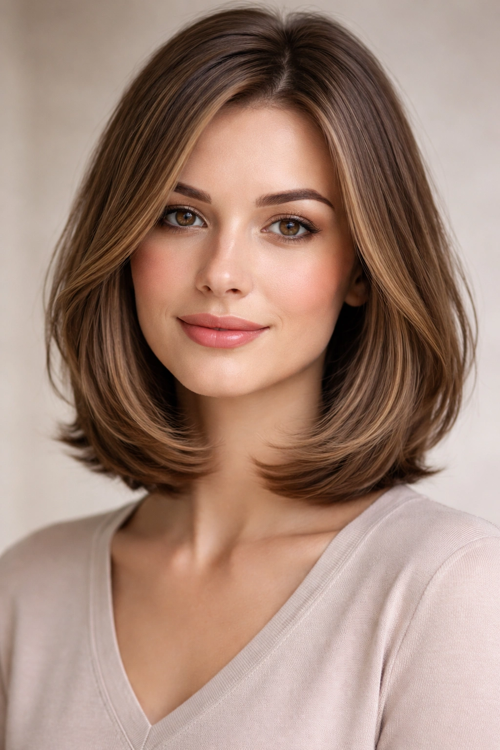 Shoulder-length bob with inward layers curling toward the face