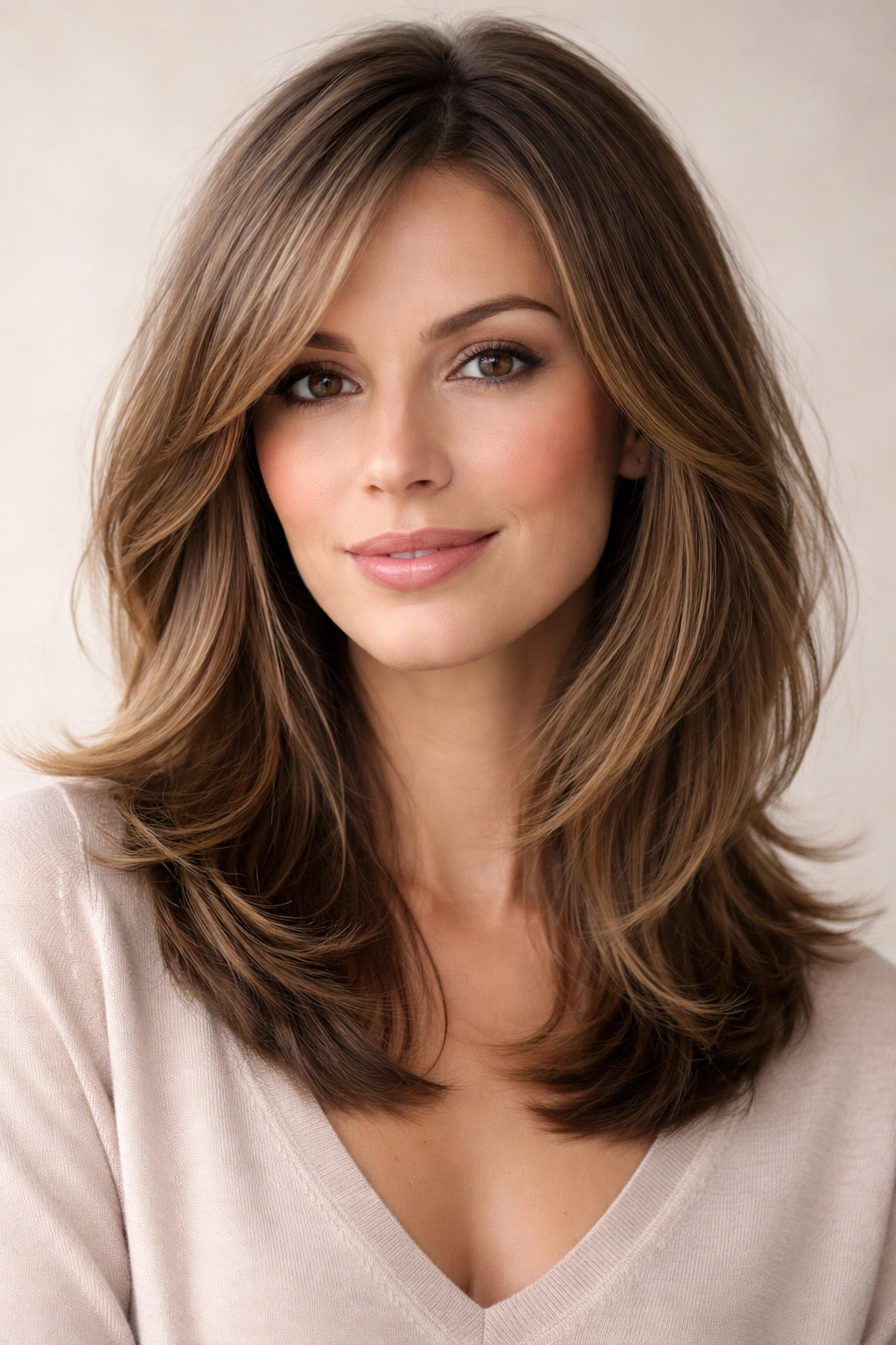 Portrait of a woman with shoulder-length layered hair