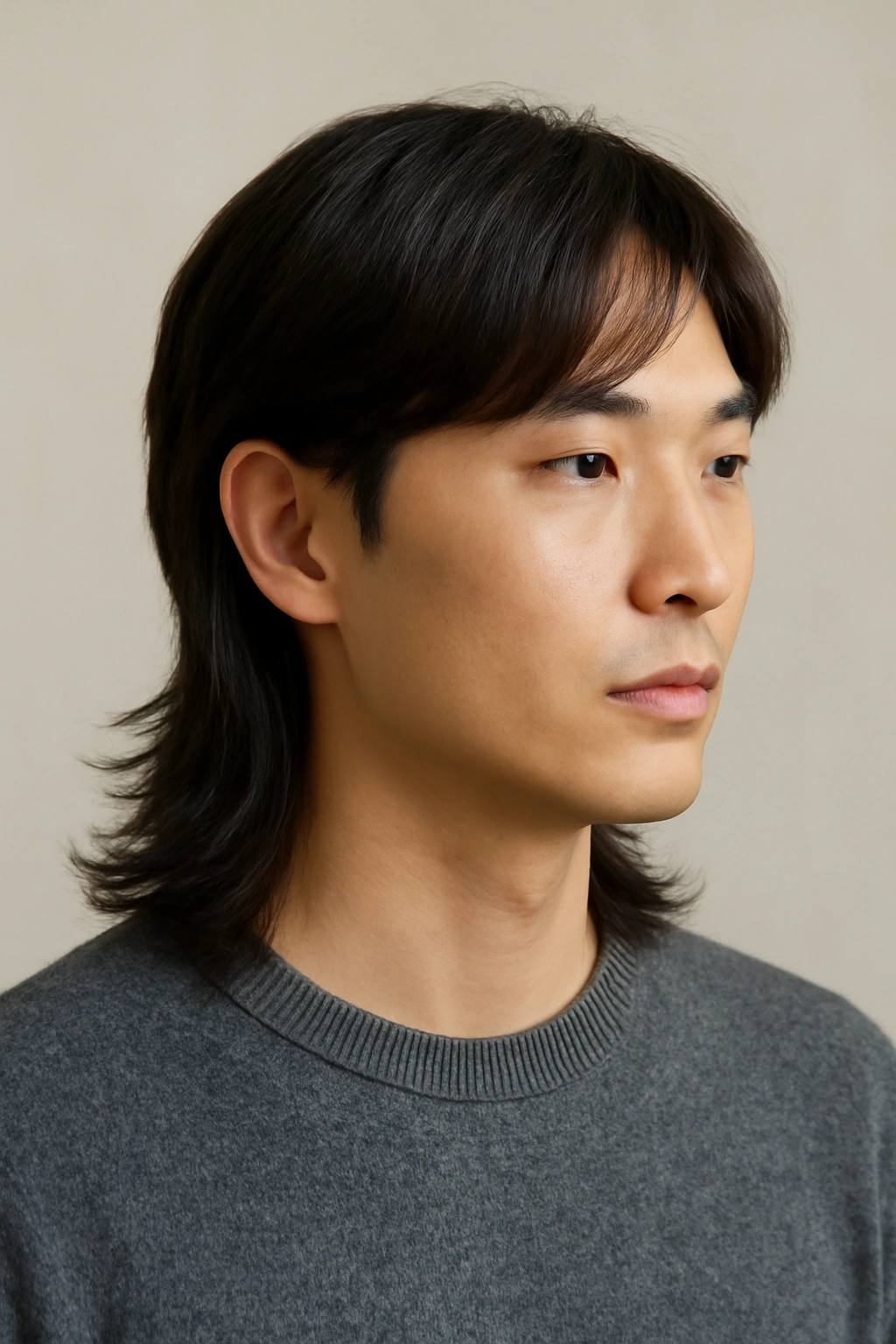12 Asian Mullet Haircuts That Are Trending Right Now 8 Portrait of person with subtle shoulder-length mullet showing gradual back length
