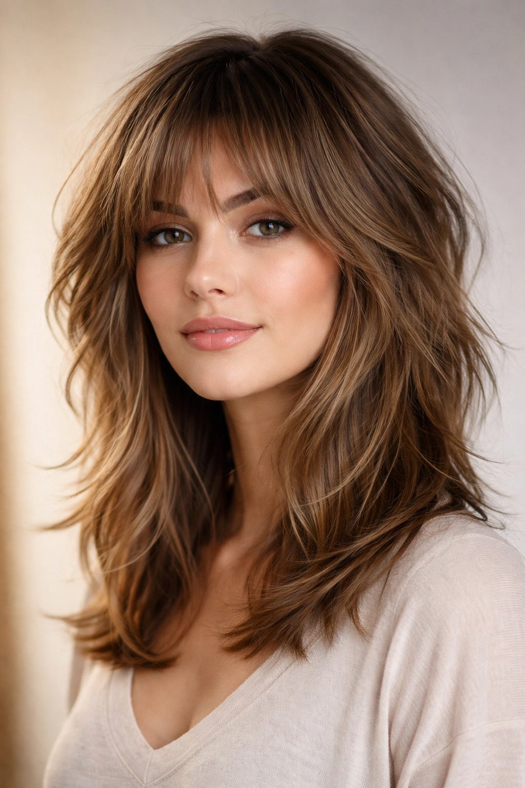 15 Flattering Hairstyles For Long Oval Faces 4 Shoulder-length shag hairstyle with choppy layers and volume