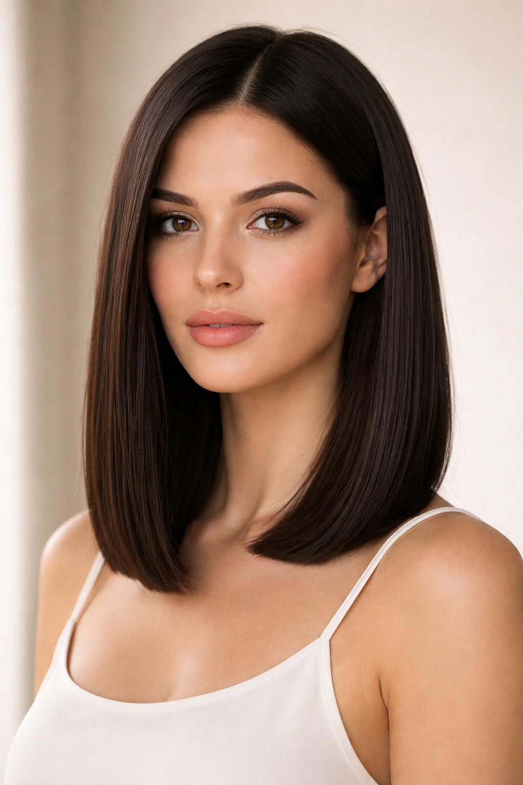 12 Short To Medium Straight Cuts That Look Clean 4 Portrait showing a sleek shoulder-length straight cut with a flawless straight hem