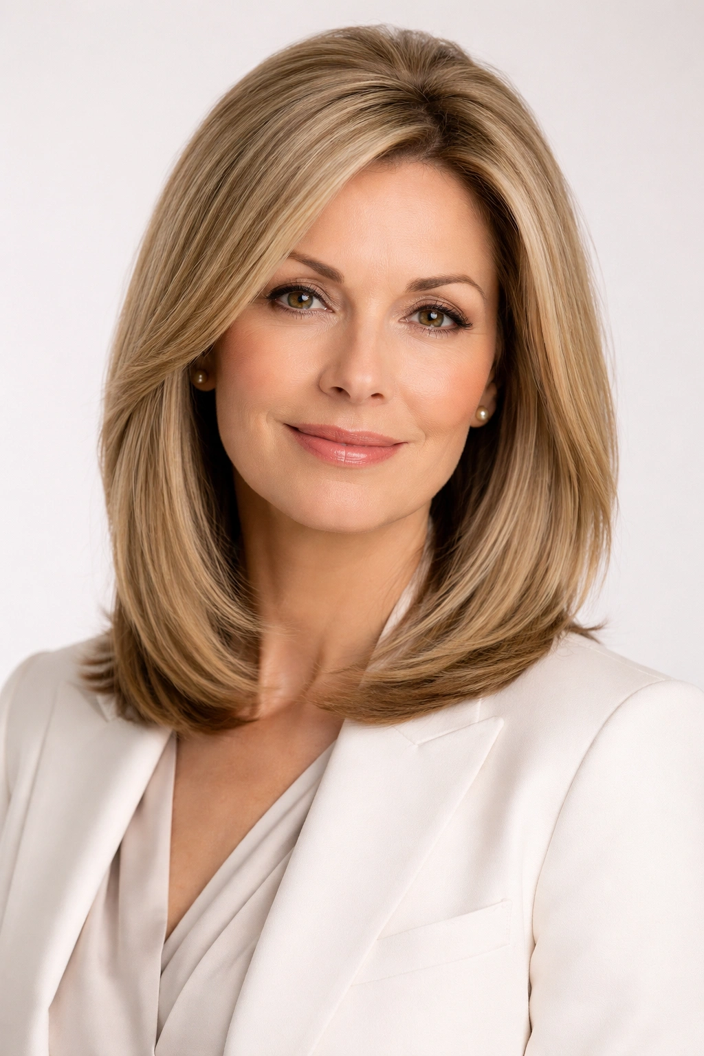 Shoulder-length straight hair with volume on a professional woman
