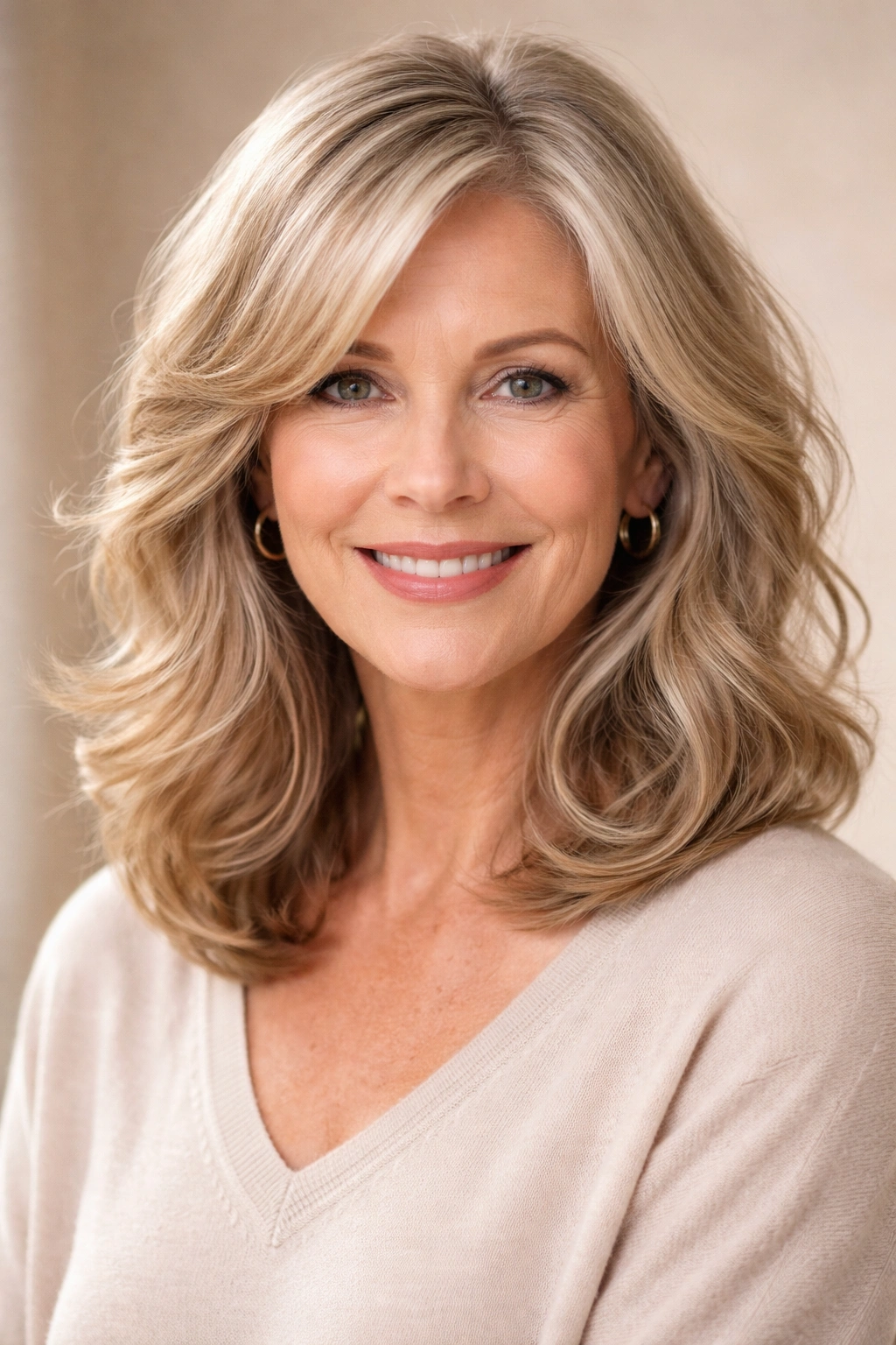 Woman with shoulder-length waves adding volume and movement.