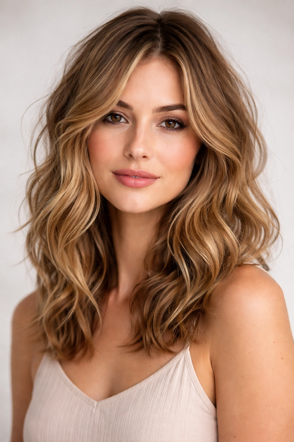 Close-up of tousled shoulder-length waves showing fullness and texture in fine hair