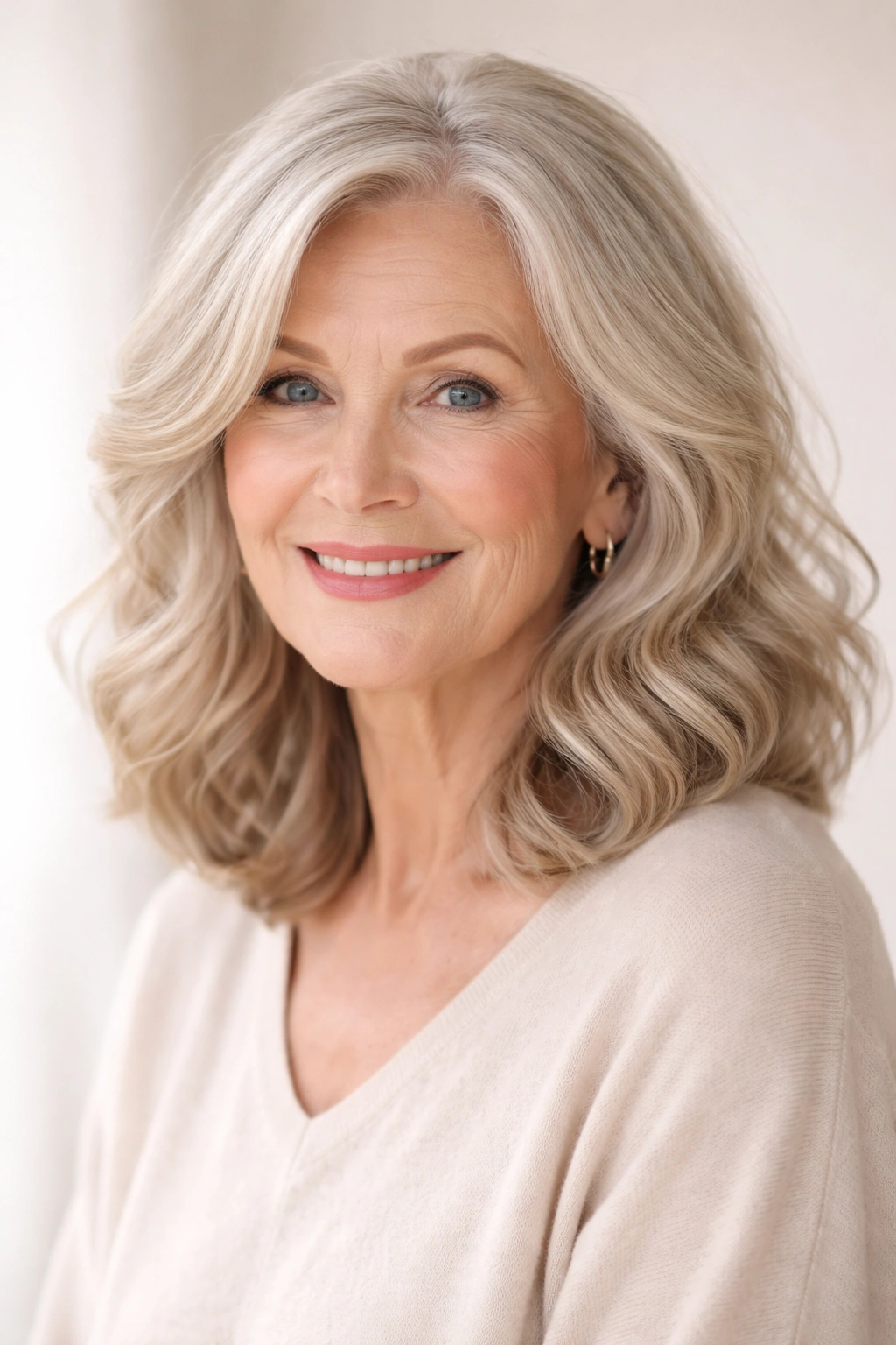 Shoulder-length soft waves creating movement and fullness.