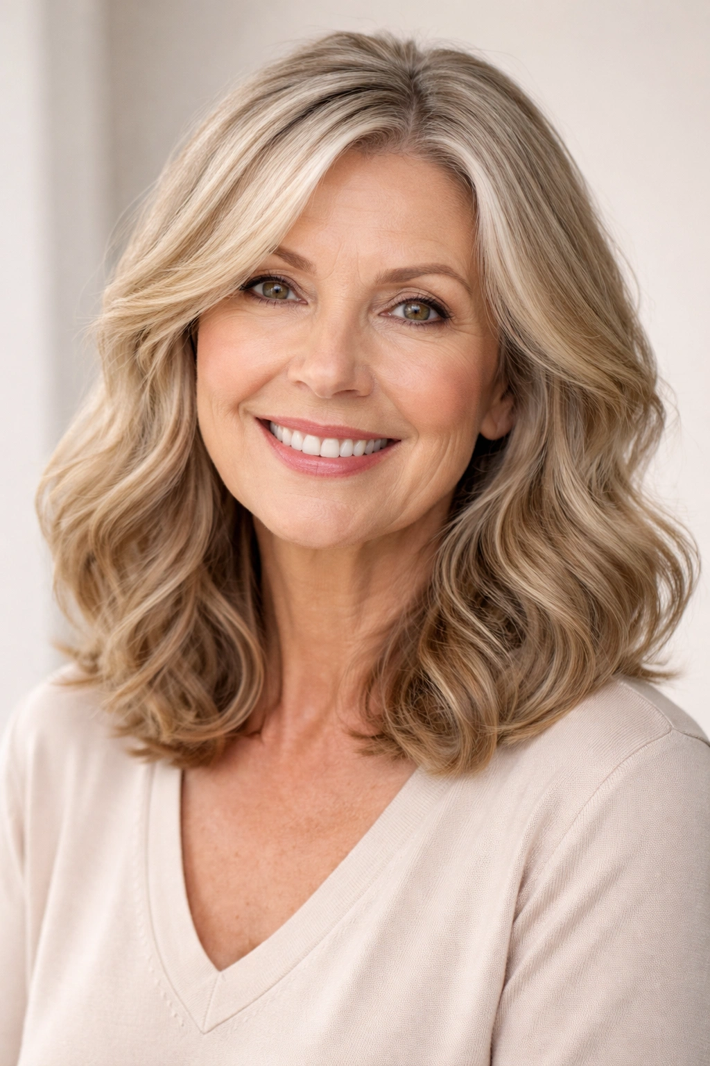 Shoulder-length waves with gentle volume and natural texture