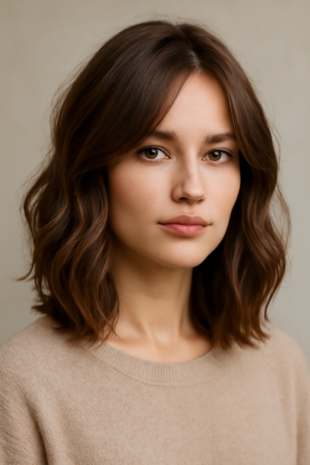 Shoulder-length hair with subtle layers and soft waves
