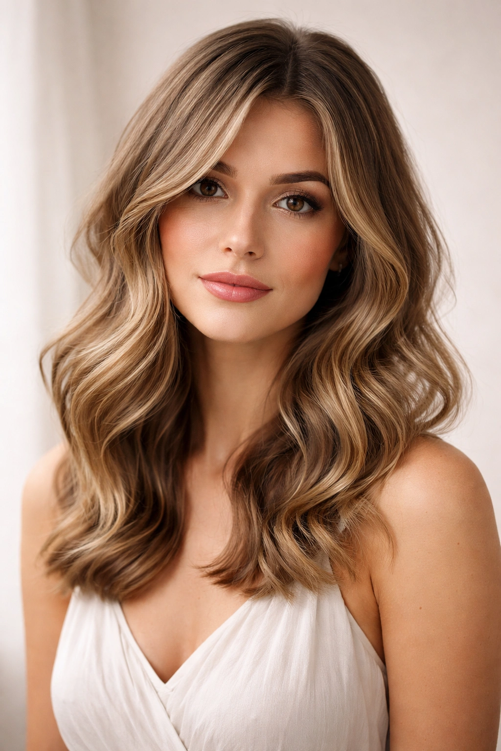 Close-up of soft flowing shoulder-length waves on a model