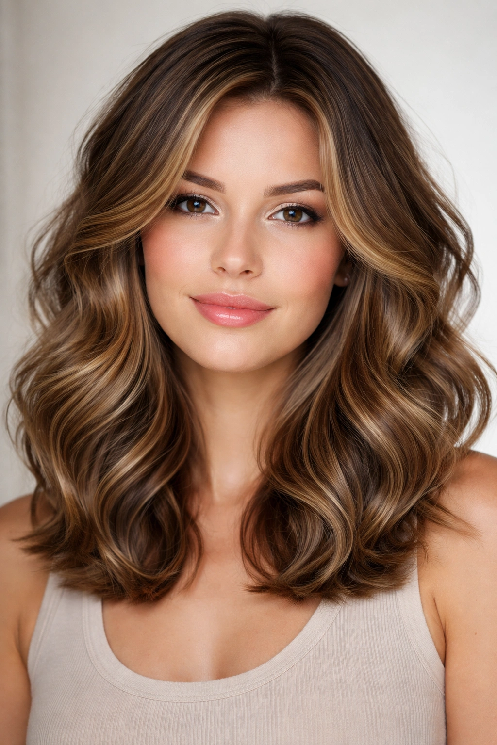 10 Hairstyles That Visually Shorten A Long Face 7 Close-up of shoulder-length hair with voluminous waves creating width and volume.