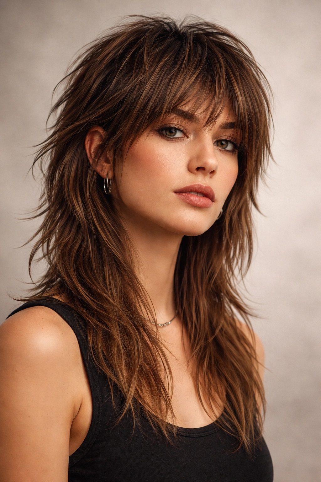 Shullet hairstyle with choppy layers and longer back