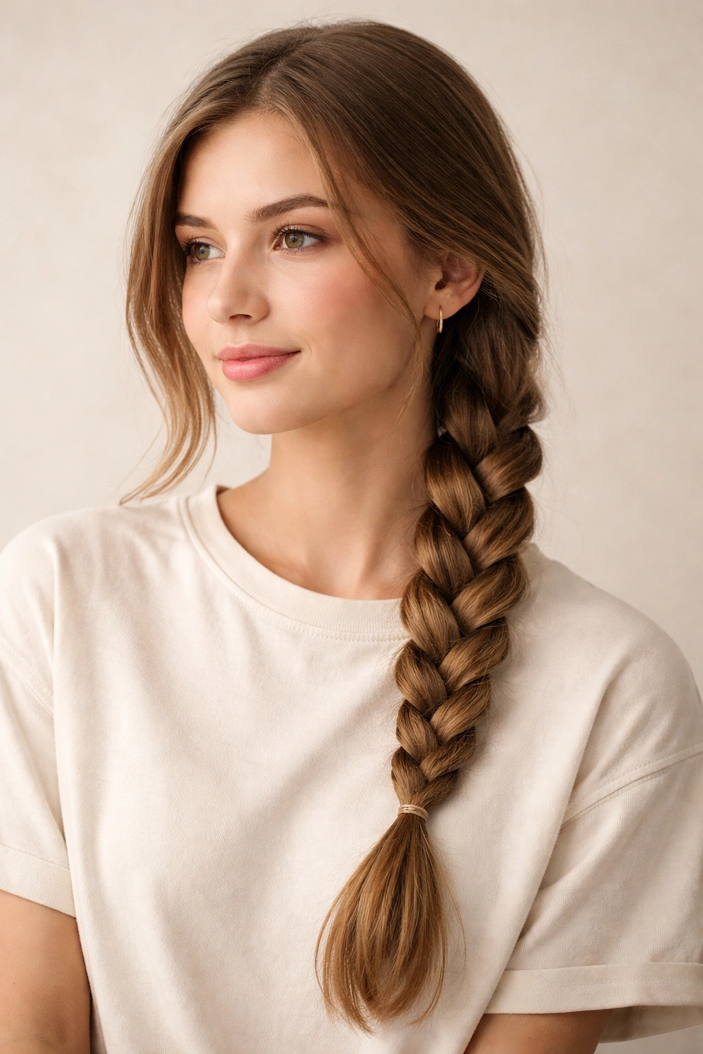 Side braid draped over the shoulder