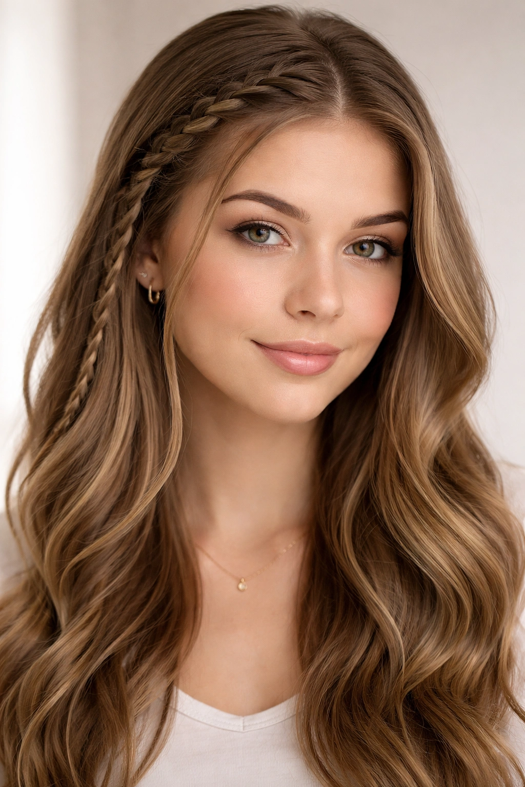 Close-up side braid accent hairstyle on half-down hair