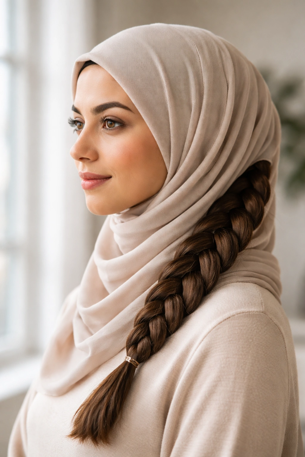 Side braid draping over the shoulder in a neat daily style
