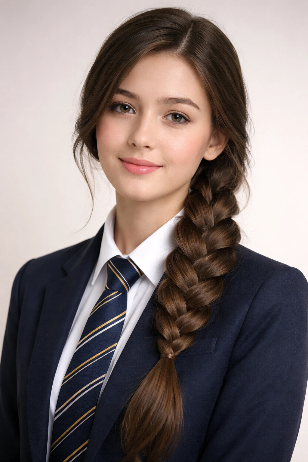 Close-up of side braid over shoulder hairstyle on long hair