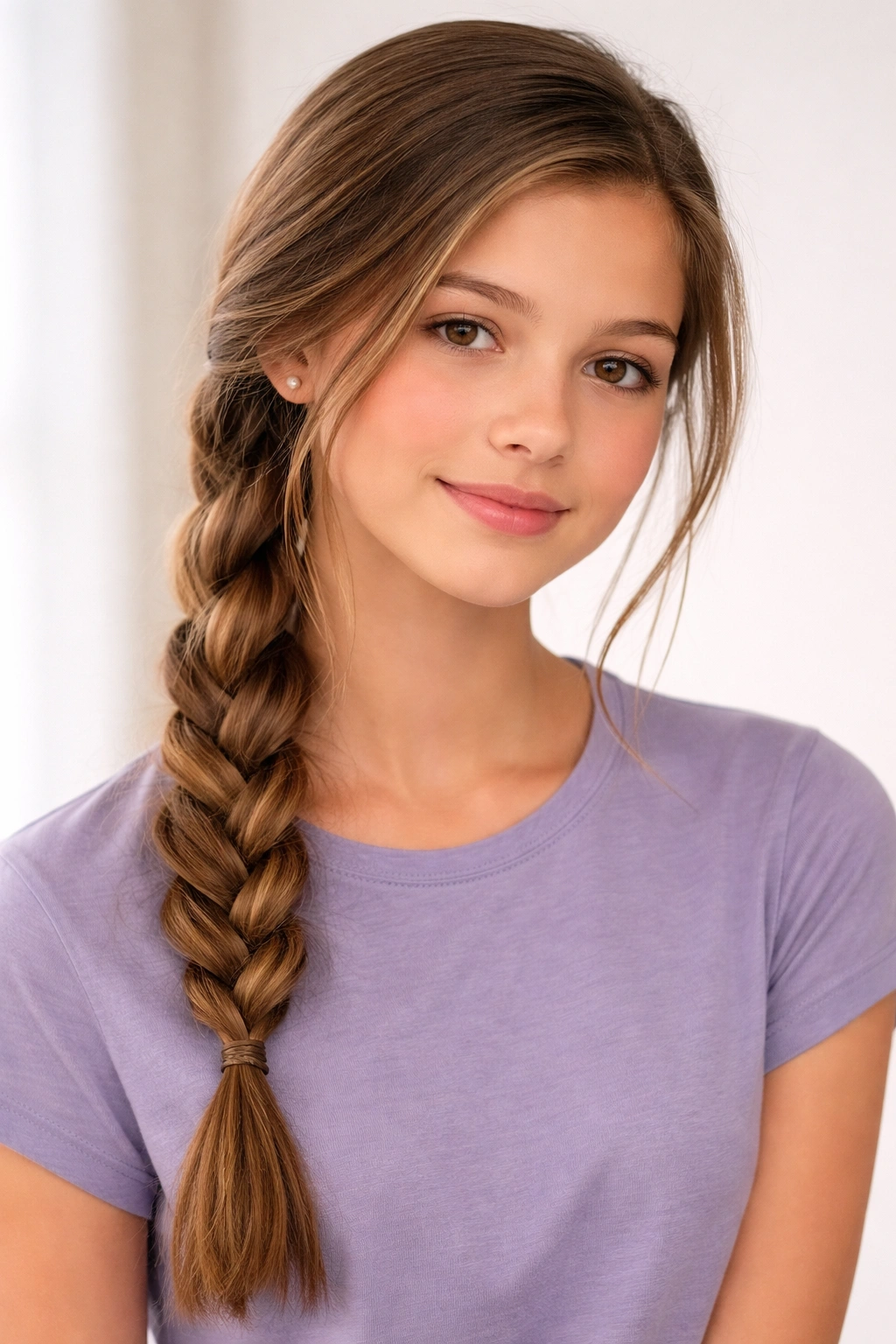 Single side braid over shoulder on teen girl