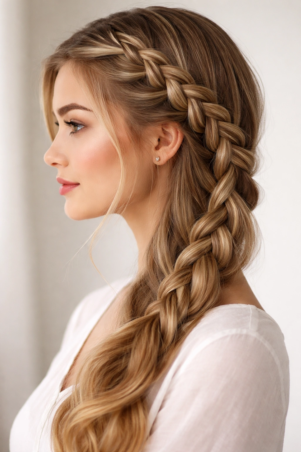 Close-up side Dutch braid along the scalp, highlighting raised texture
