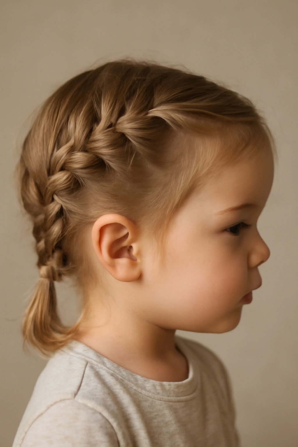 18 Braided Toddler Hairstyles That Won't Come Undone 5 Profile view of toddler with side Dutch braid wrapping around head