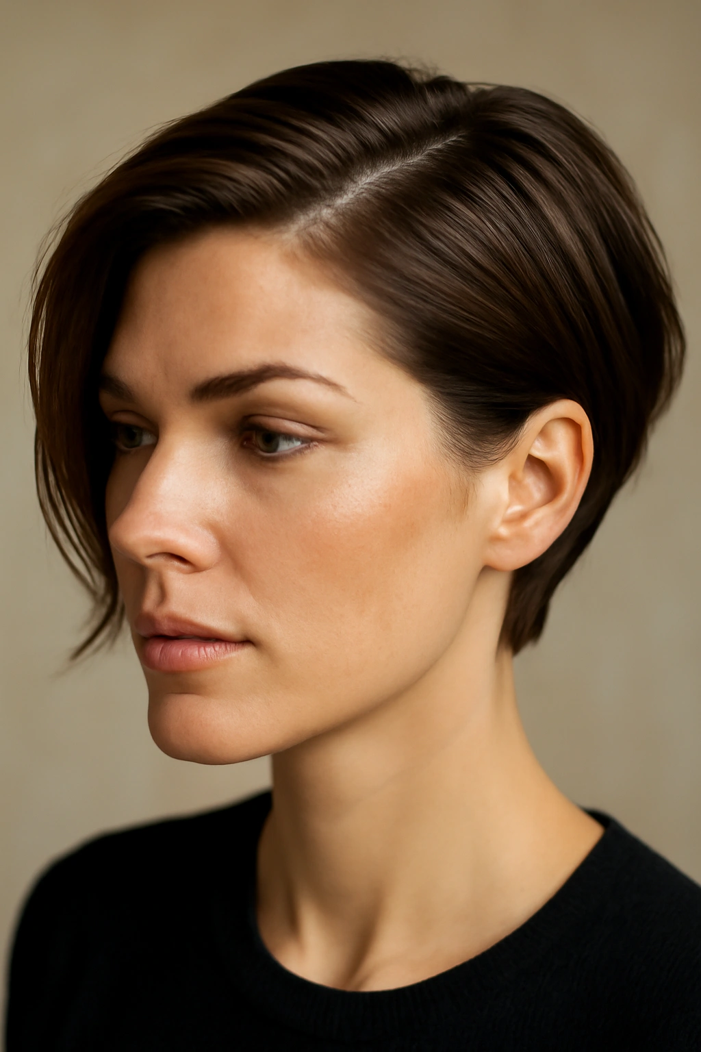 10 Gorgeous Night Out Hairstyles for Short Hair 9 Deep side part with asymmetrical tuck on short hair in a neutral studio