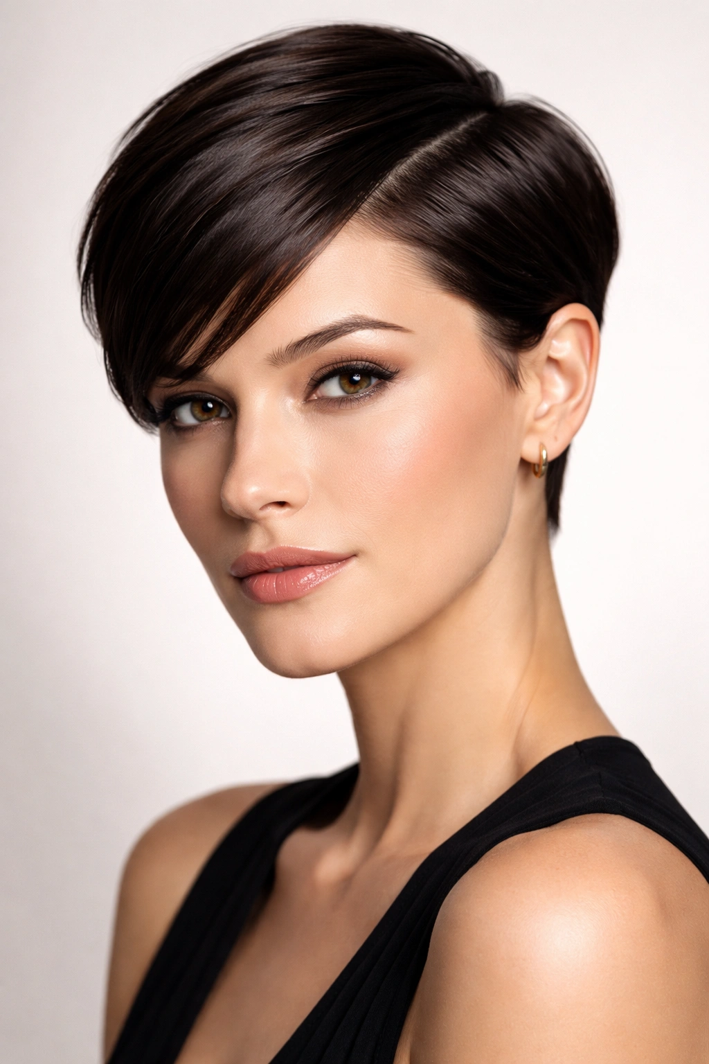Close-up of a head with a very short sleek crop and a dramatic side part
