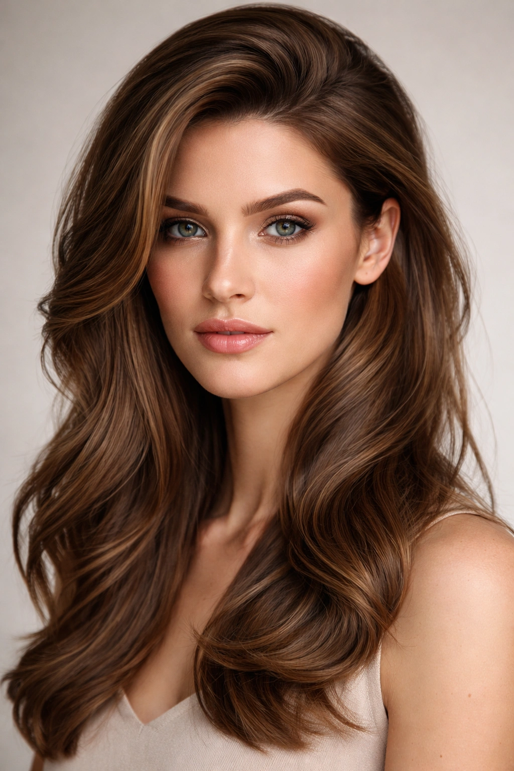 Close-up of a deep side part and voluminous crown hairstyle on long hair