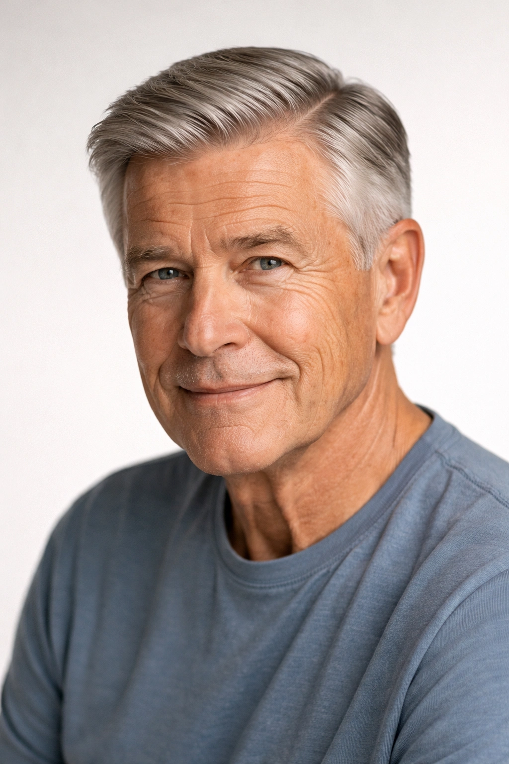 Older man with a classic side part hairstyle.