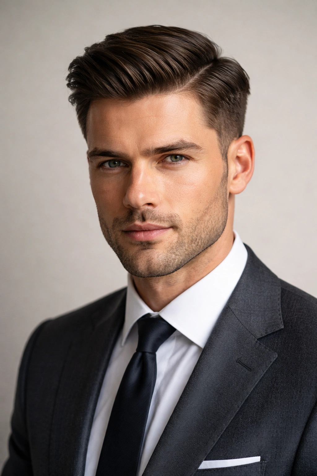 Man with side-part hairstyle and tapered sides