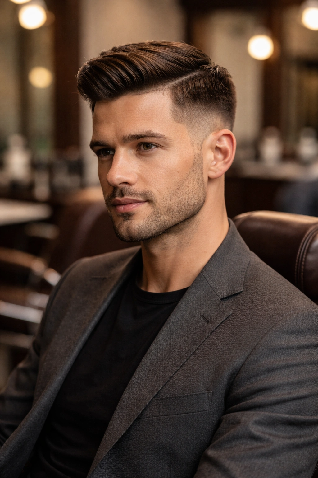 Refined side-part haircut with textured top and subtle fade