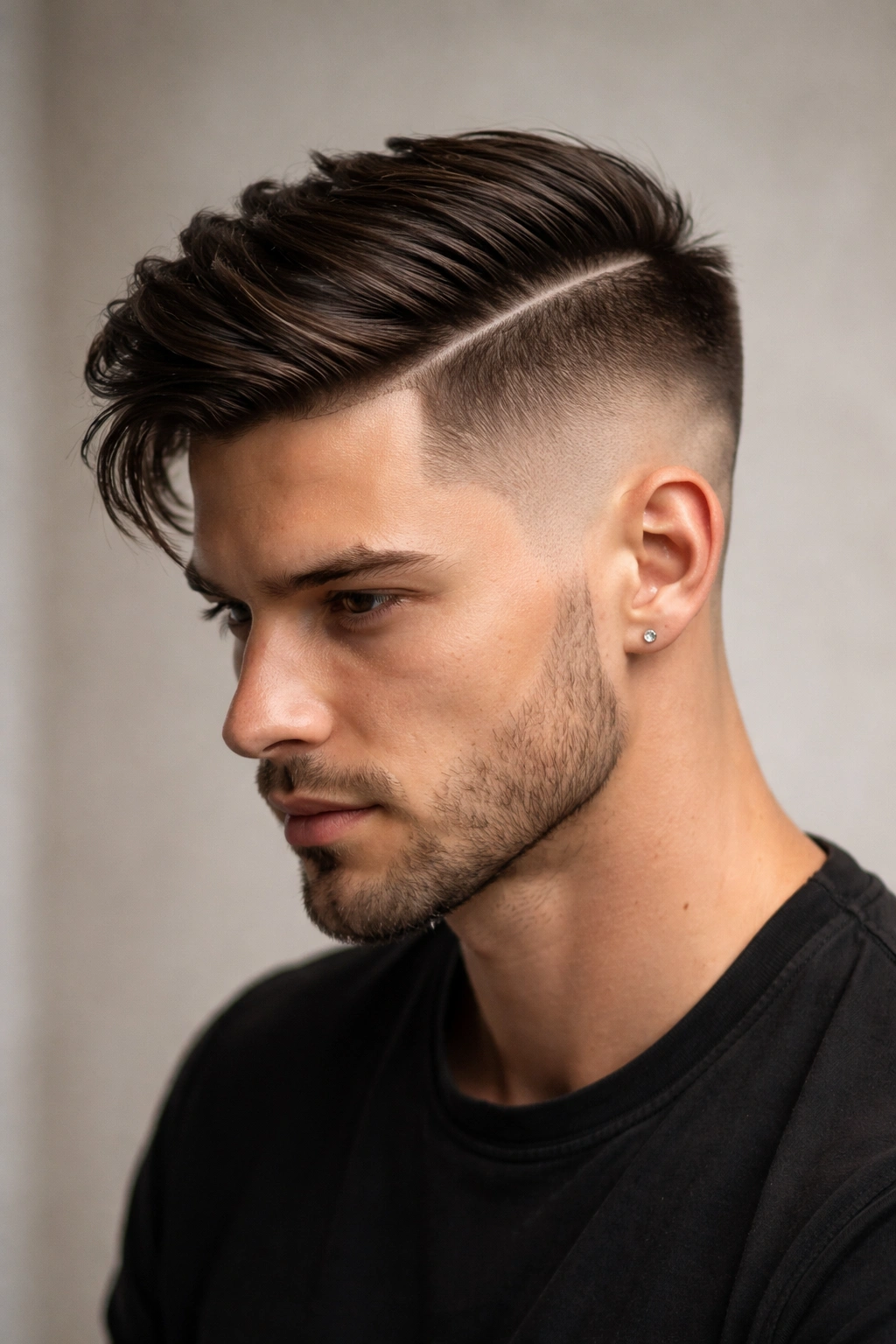 12 Statement Hairstyles With Shaved Sides 6 Head-and-shoulders view highlighting a clean side part and undercut