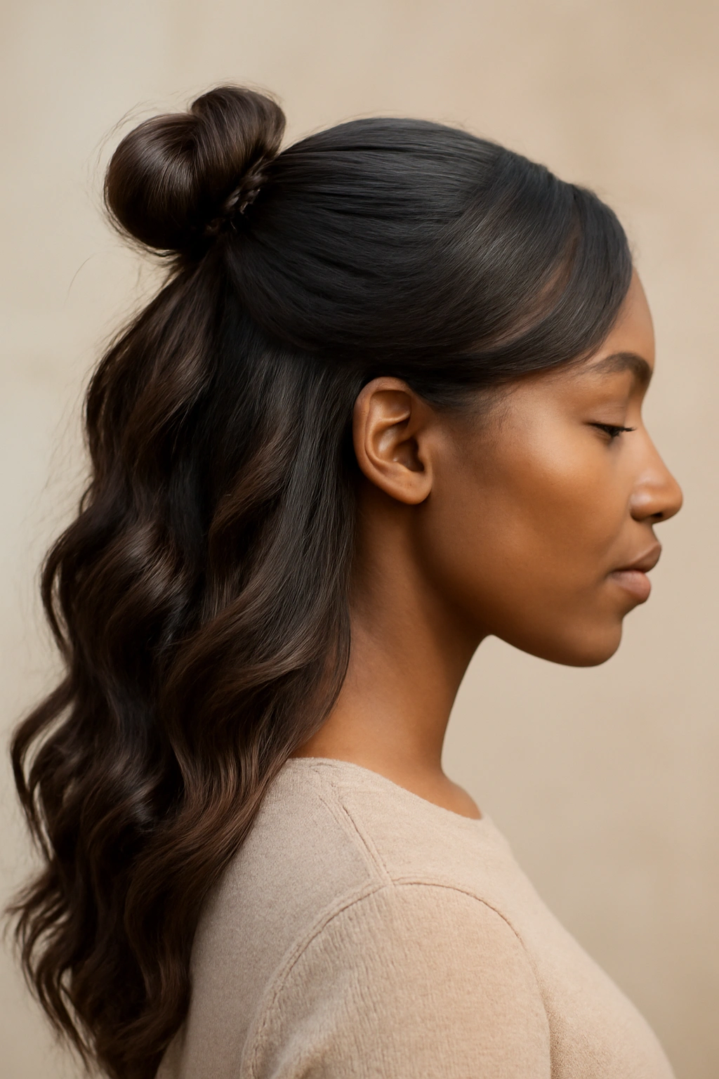 10 Pineapple Wave Styles Black Women Are Trying Now 9 Side view of a pineapple knot with loose waves on the opposite side