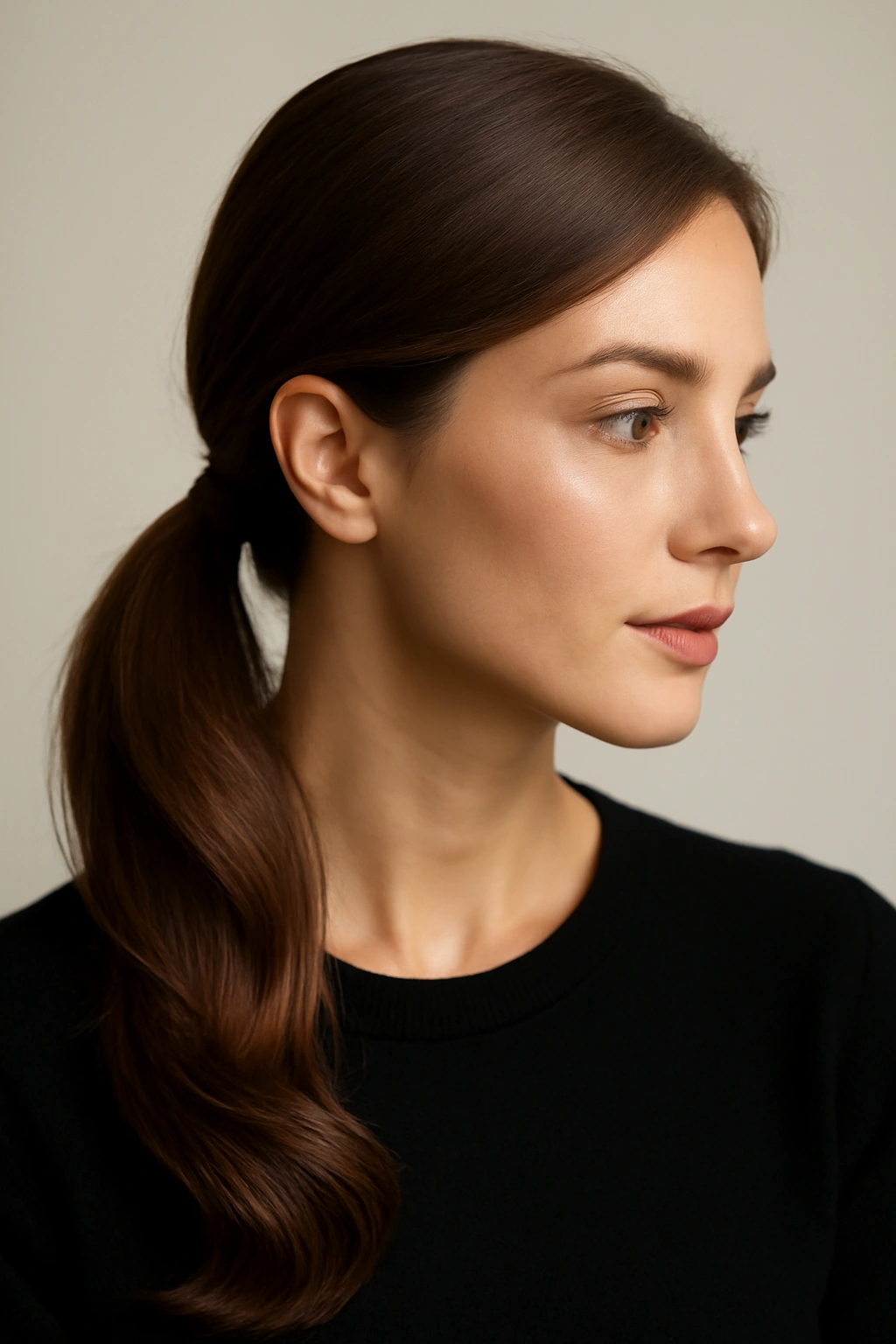 15 Ponytail Hairstyles for Work and Nights Out 9 Side ponytail positioned at one side of the head with a smooth finish