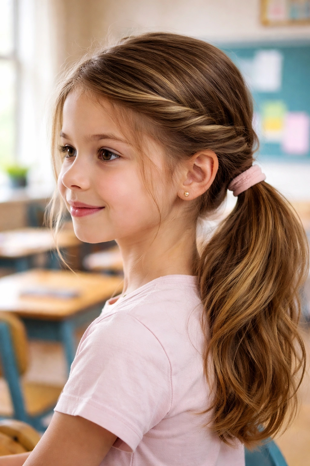 Side ponytail with twist hairstyle on a girl
