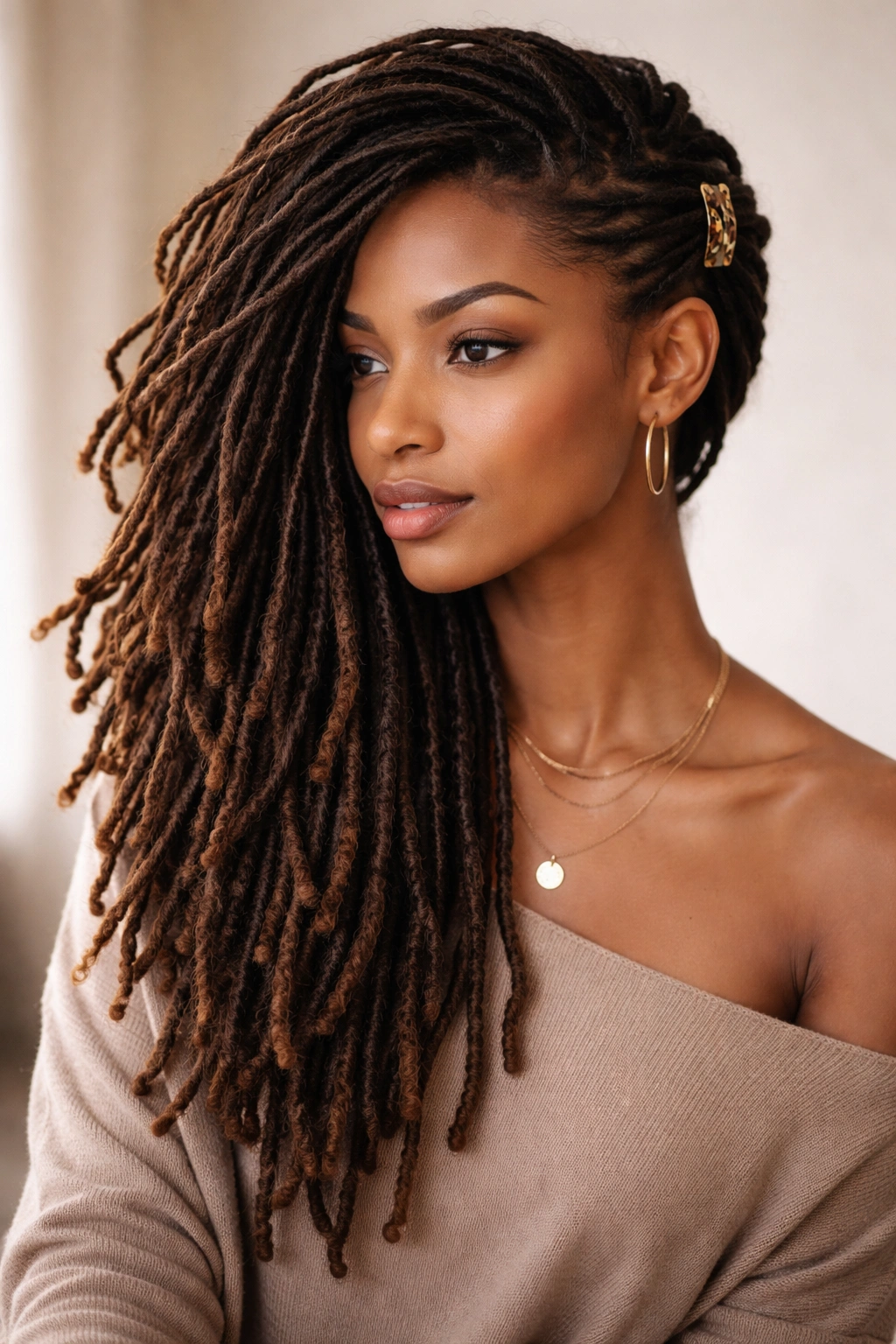 15 Dreadlock Styles For Women At Every Length 5 Dreadlocks swept to one side with clip creating an asymmetrical look