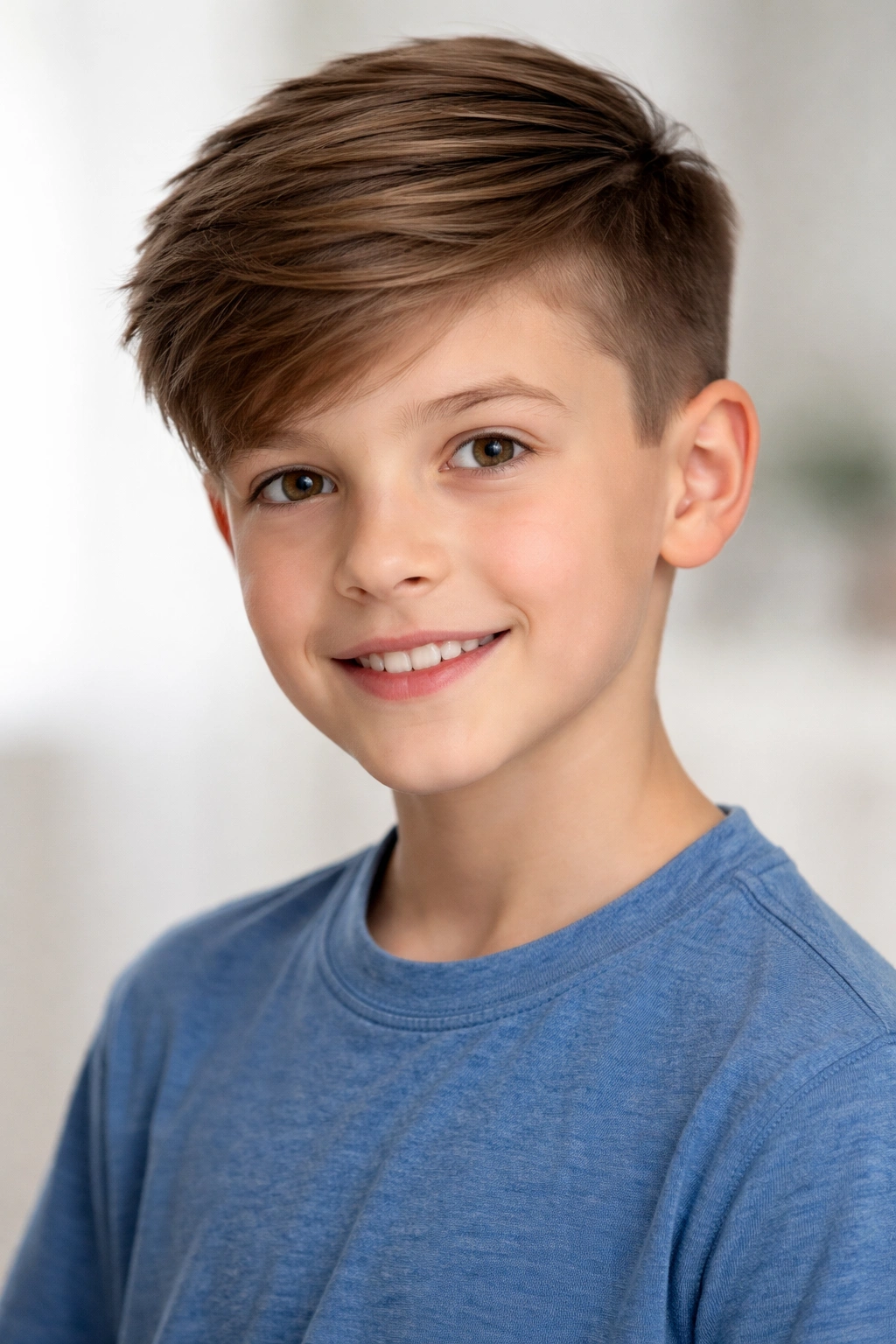 Boy with medium-length top swept to the side for a polished school look.