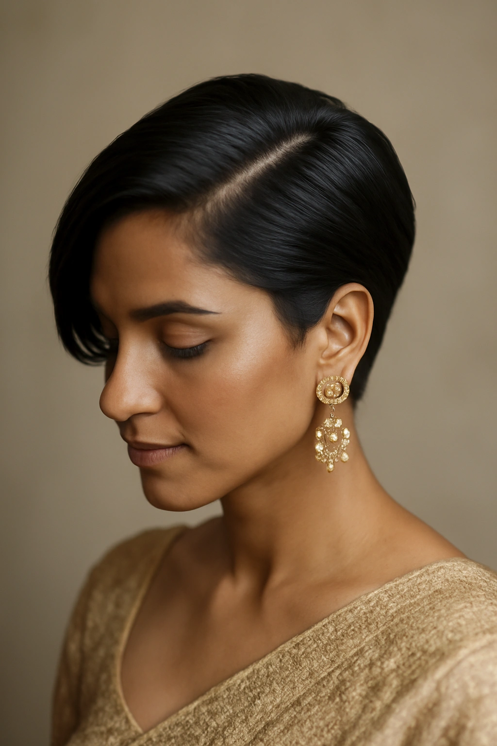 10 Beautiful Short Hairstyles for Indian Weddings 10 Close-up of side-swept short hair with hidden pins