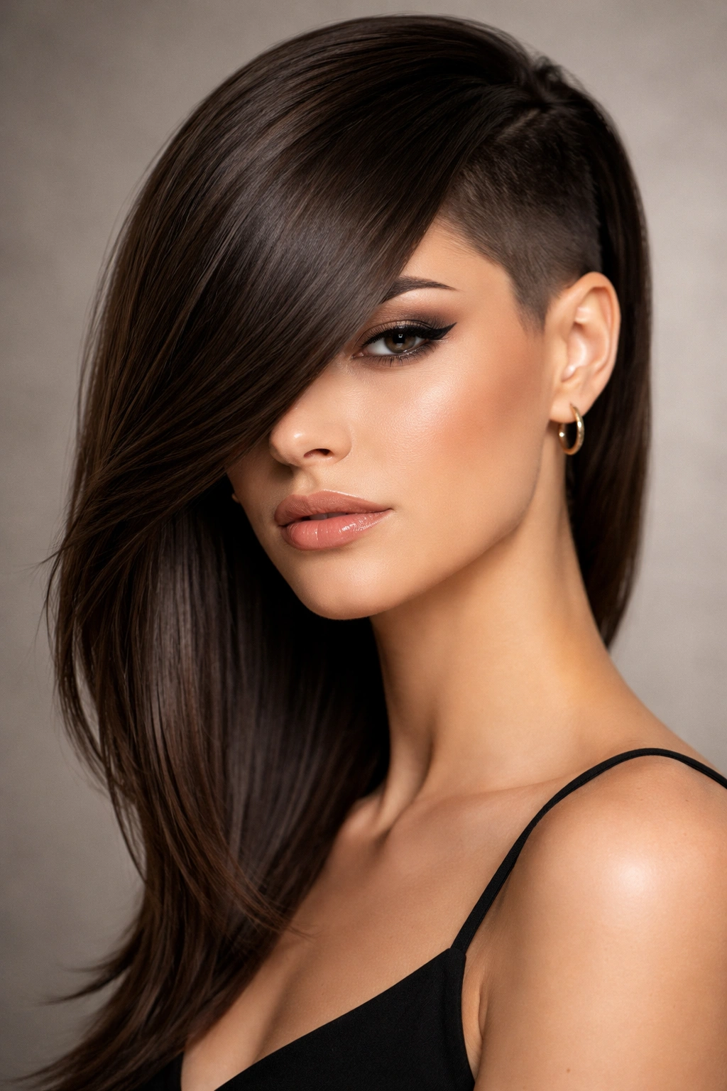 Side-swept bang with concealed undercut