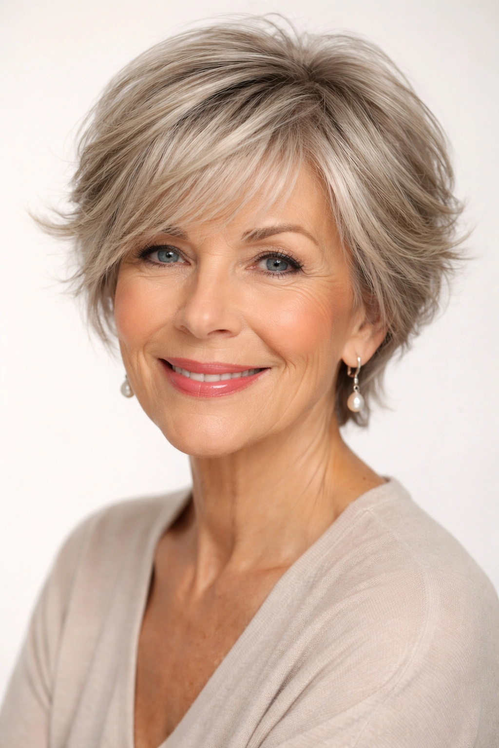 Portrait of a woman with feathery side-swept bangs