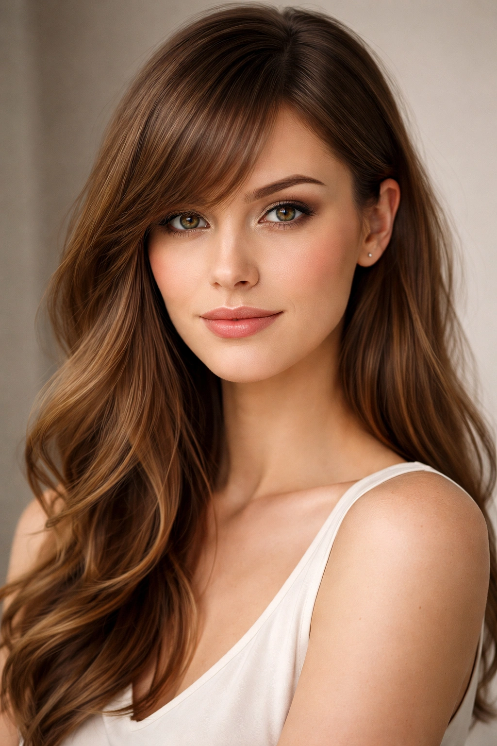 10 Side Swept Bang Styles For Every Face Shape 6 Portrait of a diamond-shaped face with side-swept bangs