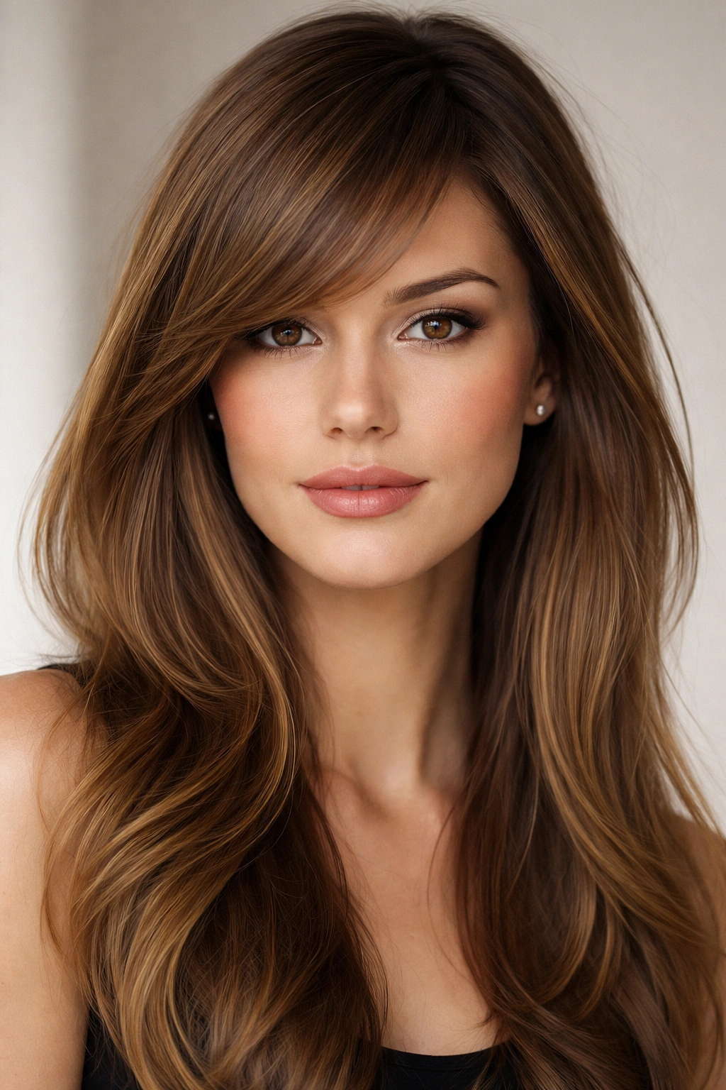 10 Side Swept Bang Styles For Every Face Shape 5 Portrait of an oblong face with dense side-swept bangs