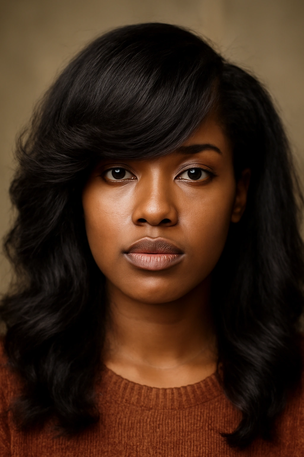 12 Bangs Hairstyles That Flatter Black Women 4 Close-up of a Black woman with side-swept bangs