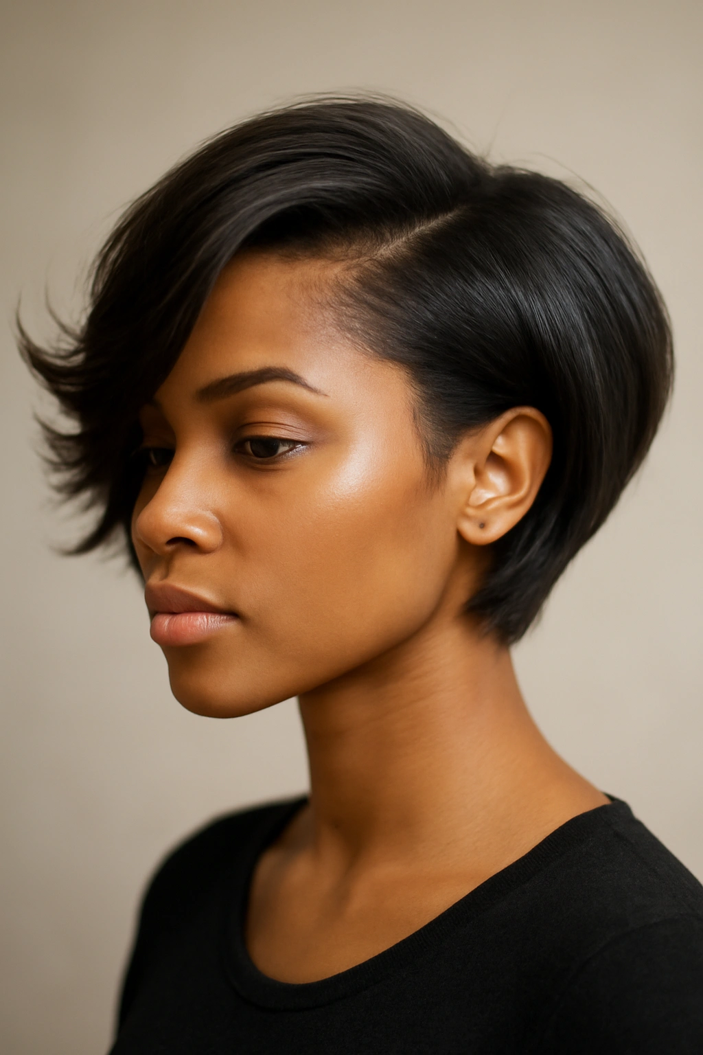 10 Short Flip Hairstyles for Black Women to Try 3 Side-swept flip bob showing dramatic sideways flip and asymmetrical cut