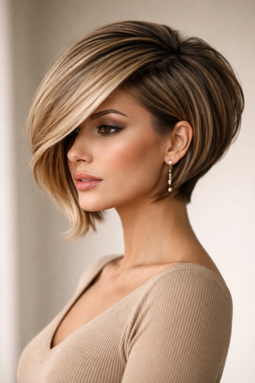12 Short Stacked Bobs With Lift In The Back 5 Side-swept stacked bob with a dramatic front sweep and lifted back